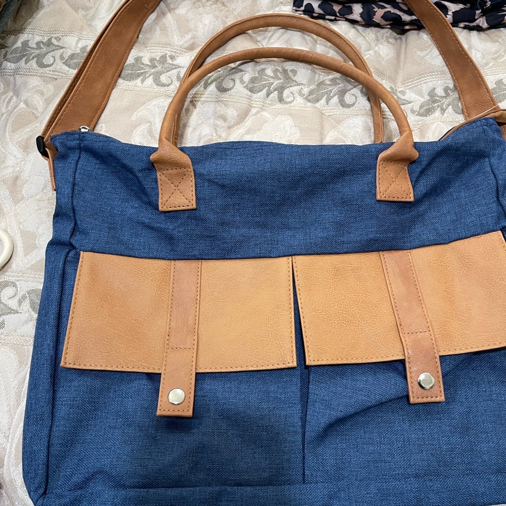 Blue and Tan Tote Bag